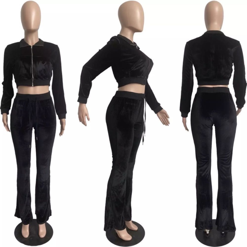 Black Women’s Two-piece Long Sleeve Flare Bottom Sport / Sweat Suit NWT